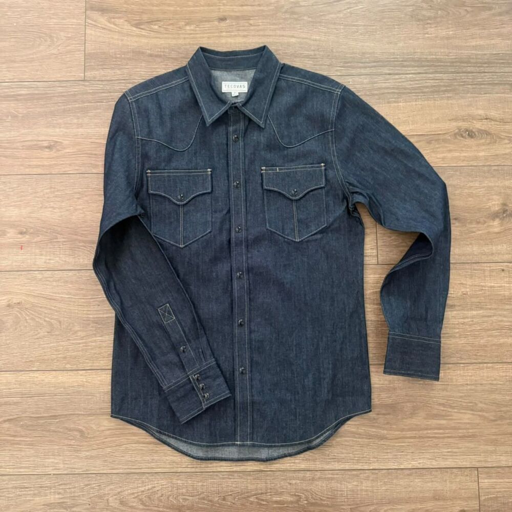 Tecovas Men's S Denim Western Shirt Dark Indigo Pearl Snap Cowboy Ranch